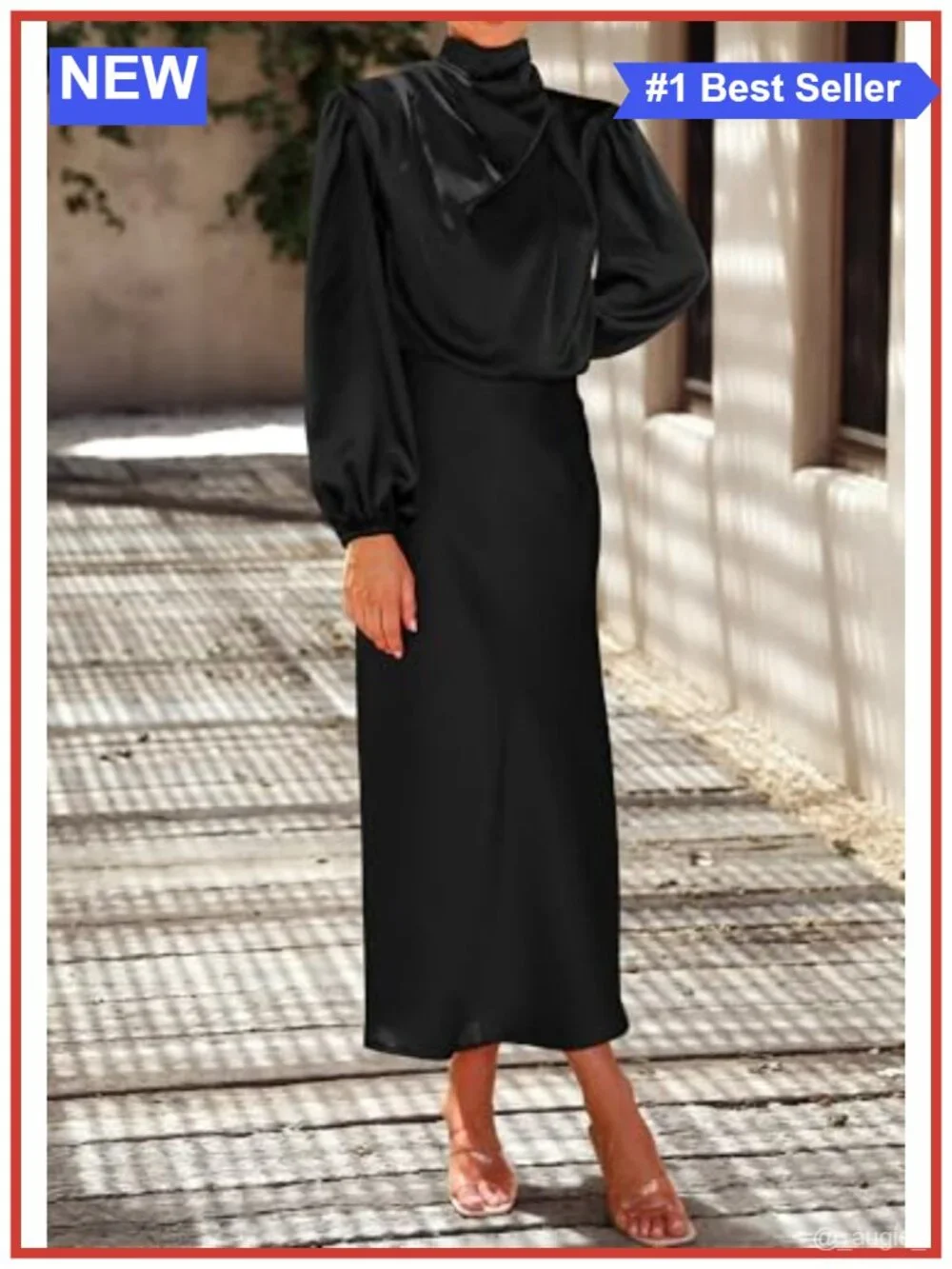 Satin Mock Neck Maxi Dress Long Sleeve Elegant Formal Bridesmaid A-line